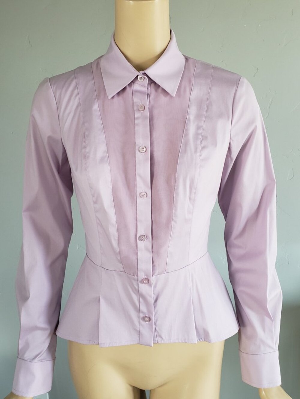 Bebe Lilac Purple Poplin Peplum Structured Long Sleeve Blouse Shirt Small NWT